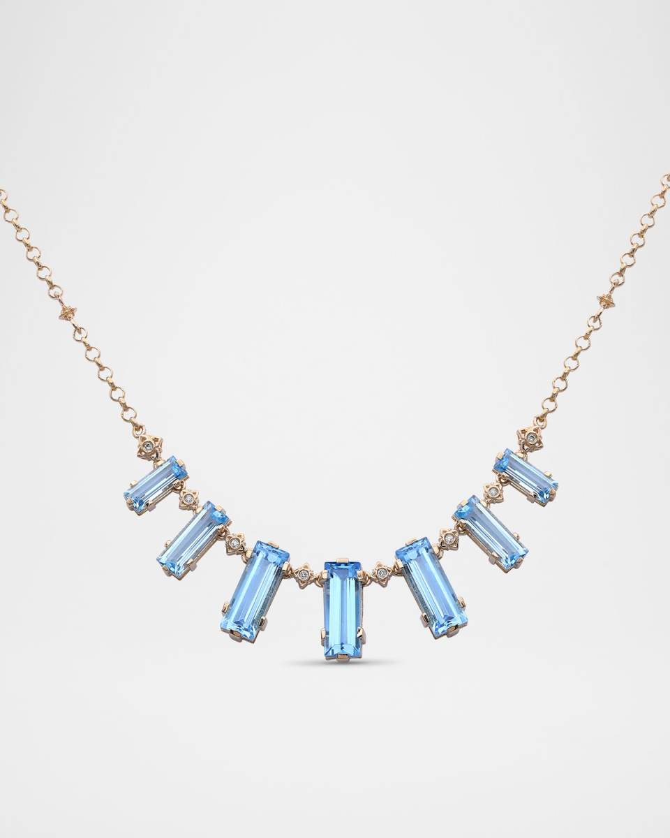 18K Yellow Gold Diamond and Swiss Blue Topaz Statement Necklace